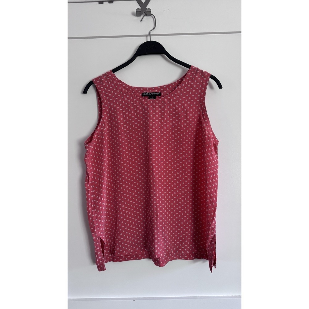 Vintage Savannah Top Blouse Women's XL Polka Dots 100% silk sleeveless Classic